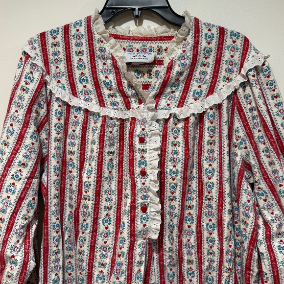 VTG Eileen West Floral Flannel Long Sleeve Nightgown Large L Cottagecore Tradwi - Picture 9 of 14